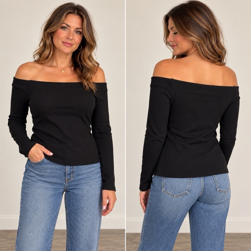 L'Agence Revolve Cynthia Off Shoulder Long Sleeve Top Black Ponte Knit Jersey L